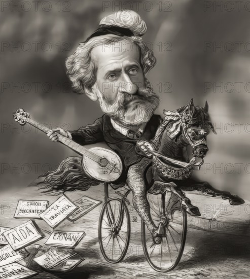 Caricature of Giuseppe Verdi, 1813 – 1901, Italian opera composer, digitally edited