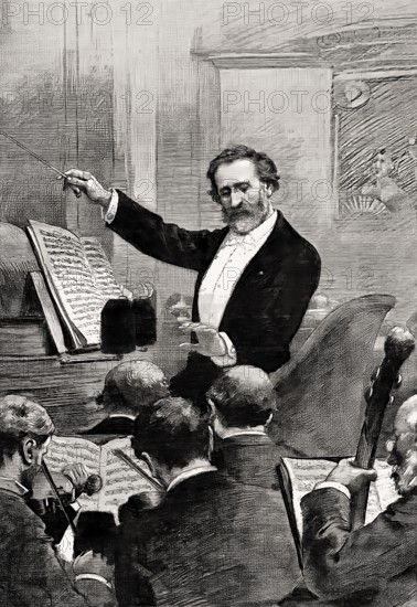 Giuseppe Verdi, 1813 – 1901, Italian opera composer, conducting Aida in Paris, 1880, digitally edited