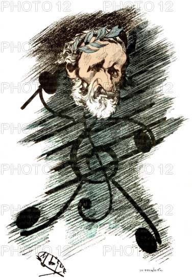 Caricature of Giuseppe Verdi, 1813 – 1901, Italian opera composer, digitally edited after Manuel Luque, 1889
