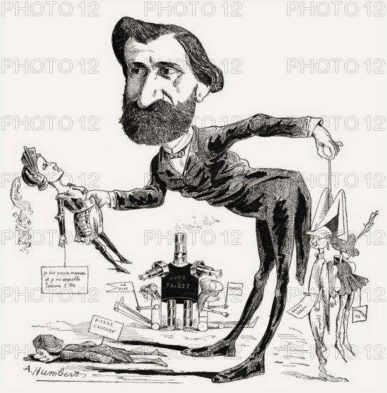 Caricature of Giuseppe Verdi, 1813 – 1901, Italian opera composer, digitally edited after A.Humbert