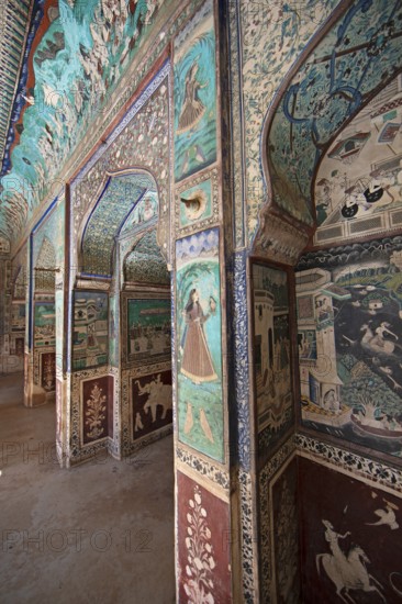 Wall paintings in the Garh Palace or Rajput Palace, Bundi, Rajasthan, India