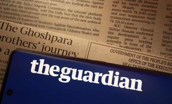 Dhaka, Bangladesh - 18 March 2025: The logo of The Guardian News is displayed on a smartphone screen
