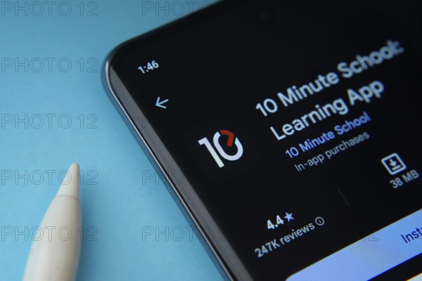 Dhaka, Bangladesh- 16 July 2025: 10 Minute School app from Google Playstore is displayed on a smartphone screen