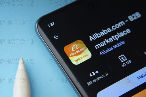 Dhaka, Bangladesh- 17 July 2025: The Alibaba app from Google Playstore is displayed on a smartphone screen