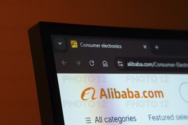 Dhaka, Bangladesh- 02 June 2025: Close-up of a computer screen displaying the Alibaba web interface in dark mode