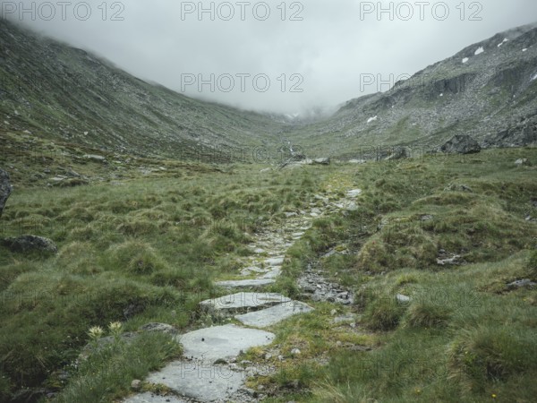 Historical sower's path along which Holocaust survivors travelled from Austria to Italy in 1947 in order to embark for Palestine, Krimmler Tauern, Pinzgau, Salzburg, Austria