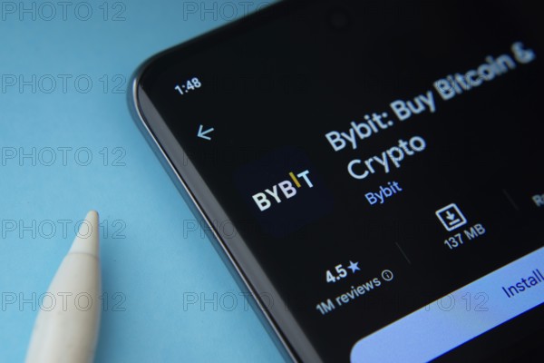 Dhaka, Bangladesh- 15 July 2025: Bybit app from Google Playstore is displayed on a smartphone screen