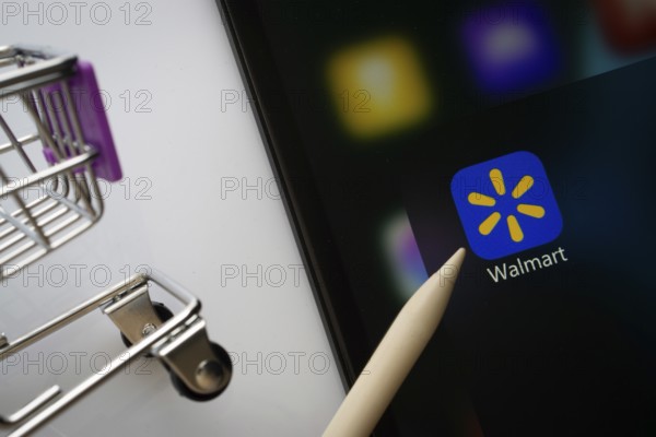 Dhaka, Bangladesh- 15 July 2025: A close up of an iPad screen displaying the walmart app