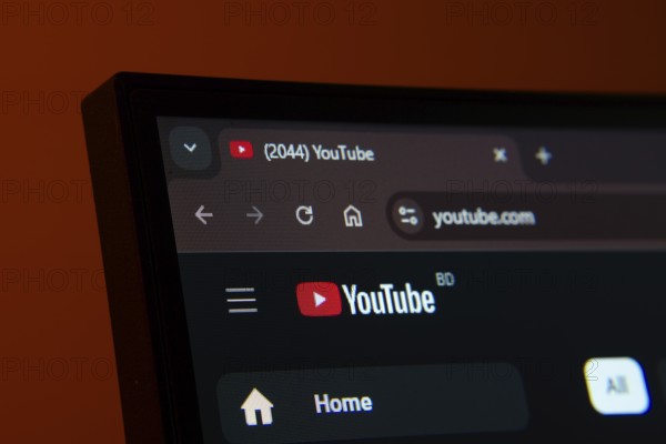 Dhaka, Bangladesh- 02 June 2025: Close-up of a computer screen displaying the youtube web interface in dark mode