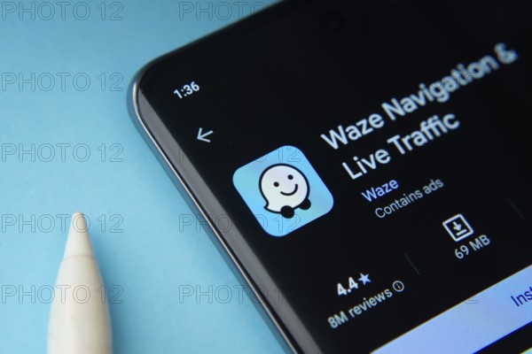 Dhaka, Bangladesh- 18 March 2025: Waze app from Google Playstore is displayed on a smartphone screen