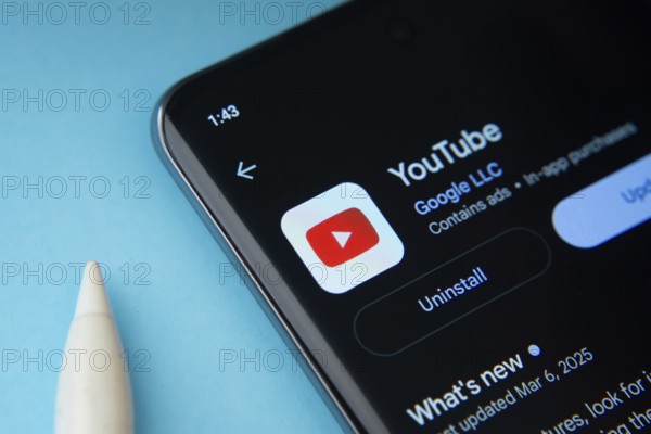 Dhaka, Bangladesh- 10 July 2025: Youtube app from Google Playstore is displayed on a smartphone screen
