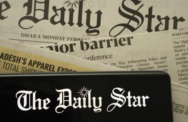 Dhaka, Bangladesh - 18 March 2025: The logo of The Daily Star is displayed on a smartphone screen
