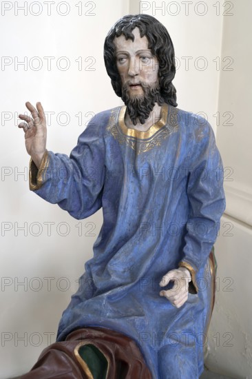Figure of Christ, detail of the palm donkey, around 1490, St John's parish church, Biberacher Str. 6, Ummendorf, district of Biberach, Baden-Württemberg, Germany