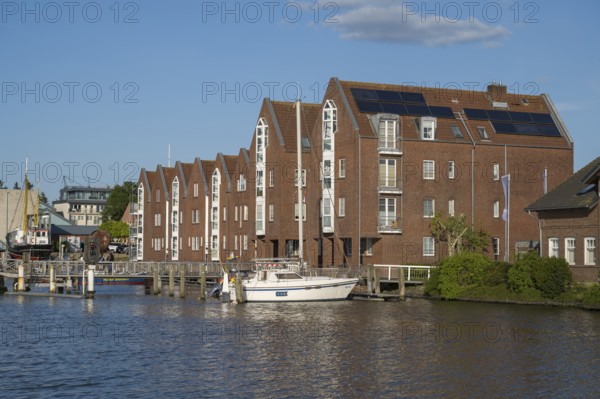 Gabled houses on the harbour, multi-family houses, Husum, North Sea, North Frisia, Schleswig-Holstein, Germany