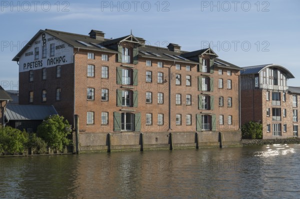 Warehouse building at the harbour, brick building, Husum, North Sea, North Frisia, Schleswig-Holstein, Germany