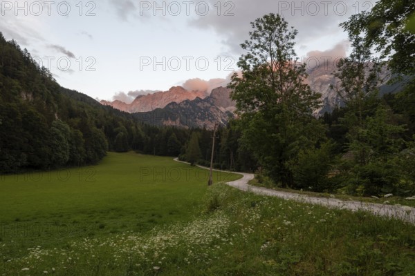 Kamnik-Savinja Alps, Alpenglow, Zgornje Jezersko, Slovenia