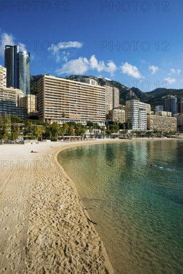 Panorama, Skyline with skyscrapers and beach, Plage du Larvotto, Monte Carlo, Cote d'Azur, Monaco