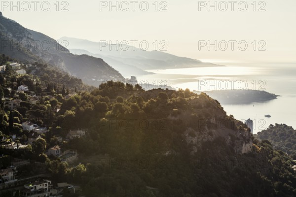 Panorama, View from the grande corniche, City and coast, Monte Carlo, Cote d'Azur, Monaco