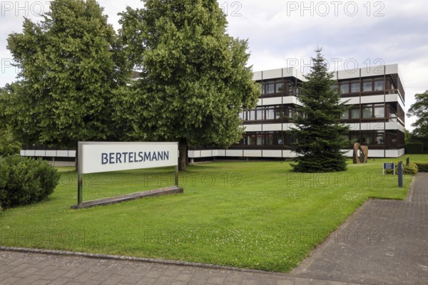 Gütersloh, North Rhine-Westphalia, Germany - BERTELSMANN, Head Office of Bertelsmann SE & Co. KGaA. Bertelsmann is an international media, services and education company headquartered in Gütersloh. The Bertelsmann Stiftung is one of the largest German foundations. Bertelsmann's operating divisions include RTL Group (entertainment), Penguin Random House (books), BMG (music), Arvato Group (services), Bertelsmann Marketing Services (direct marketing and print activities), Bertelsmann Education Group (education) and Bertelsmann Investments (venture capital activities and growth division Bertelsmann Next)