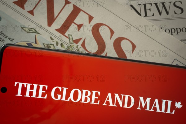 Dhaka, Bangladesh - 18 March 2025: The logo of The Globe And Mail is displayed on a smartphone screen