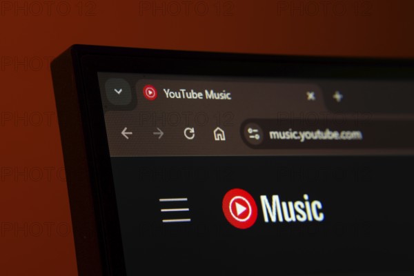Dhaka, Bangladesh- 02 June 2025: Close-up of a computer screen displaying the Youtube Music web interface in dark mode