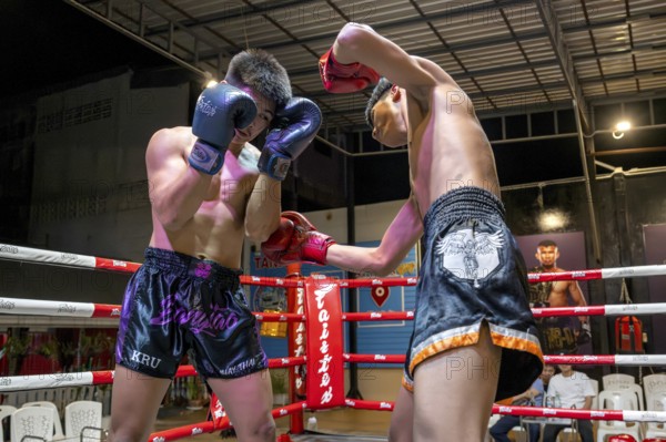 Thai boxing Muai Thai boxer in action, Pattaya, Thailand