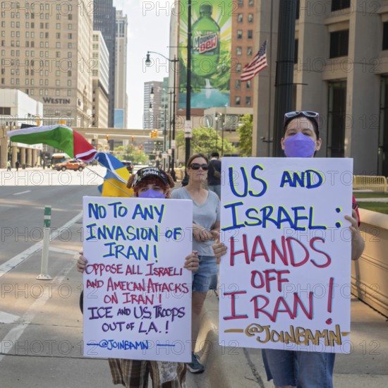 Detroit, Michigan USA - 28 June 2025 - Protesters rallied at the Federal Building and then marched downtown to oppose any U.S. war with Iran