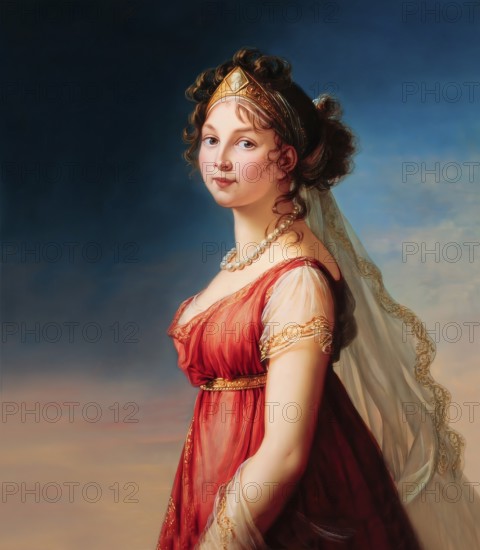 Louise of Mecklenburg-Strelitz, Luise Herzogin zu Mecklenburg - Strelitz, Luise Auguste Wilhelmine Amalie Herzogin zu Mecklenburg, Königin Luise, 1776 – 1810, Queen of Prussia as the wife of King Frederick William III, digitally edited after a painting by Élisabeth Louise Vigée Le Brun