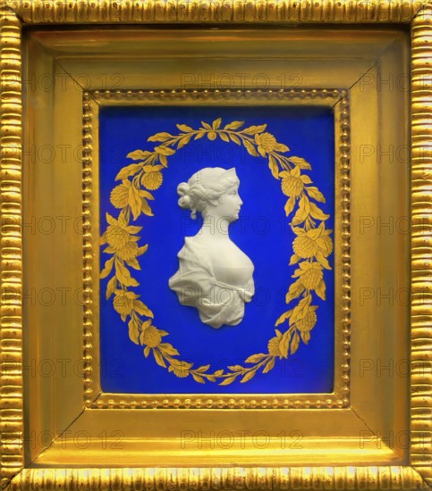 Relief cameo, white biscuit or bisque porcelain, portrait of Louise of Mecklenburg-Strelitz, Luise Herzogin zu Mecklenburg - Strelitz, Luise Auguste Wilhelmine Amalie Herzogin zu Mecklenburg, Königin Luise, 1776 – 1810, Queen of Prussia