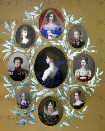 The Queen of Prussia with their children, Louise of Mecklenburg-Strelitz, Luise Herzogin zu Mecklenburg - Strelitz, Luise Auguste Wilhelmine Amalie Herzogin zu Mecklenburg, Königin Luise, 1776 – 1810, digitally edited after a Tableau by Johann Heusinger