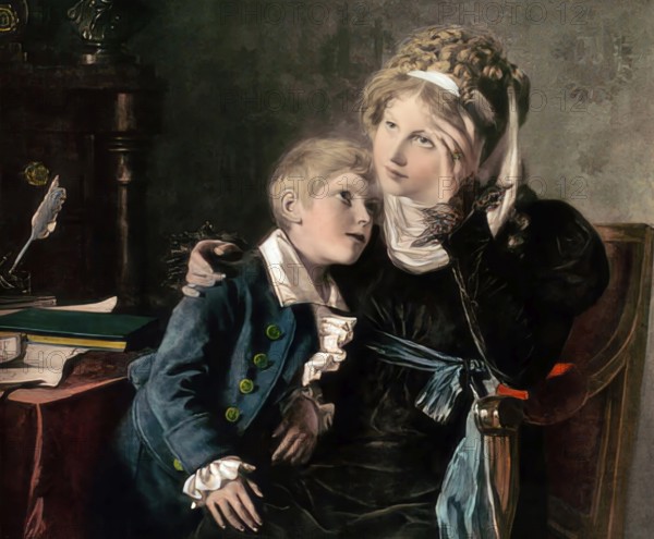 The Queen Louise of Prussia with her second child Wilhelm, future the first German Emperor, Louise of Mecklenburg-Strelitz, Luise Herzogin zu Mecklenburg - Strelitz, Luise Auguste Wilhelmine Amalie Herzogin zu Mecklenburg, Königin Luise, 1776 – 1810, digitally edited after Fritz Martin