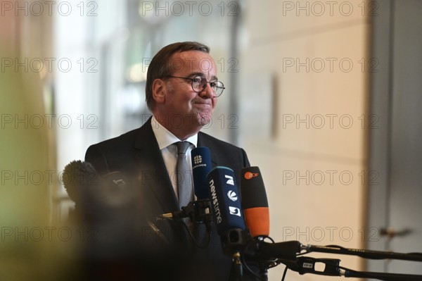 Defence Minister Boris Pistorius (SPD) informs media representatives about the increase in the defence budget at a press conference in the Reichstag