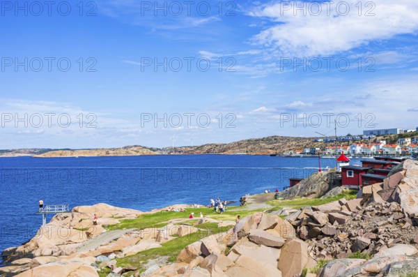 Rinkenäs seaside resort and view of the archipelago, coast of Lysekil, Bohuslän, Västra Götalands län, Sweden, Scandinavia, for editorial use only