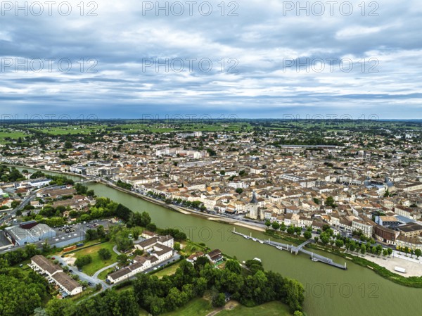 Libourne from a drone, Gironde, Nouvelle-Aquitaine, Saint-Emilion and Pomerol, Southwestern France
