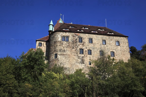 Kuckuckstein Castle in Liebstadt is situated on a rocky outcrop above the Seidewitz river valley on an old trade route from the Elbe Valley across the Eastern Ore Mountains to Bohemia, Saxony, Saxon Switzerland, Germany