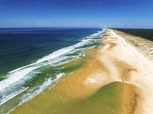 Contis beach from a drone, Saint Julien en Born, Saint-Julien-en-Born, Landes, France