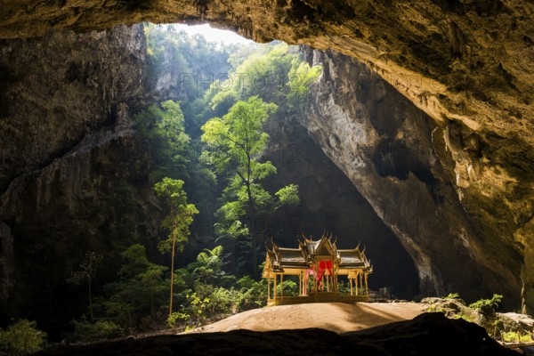 Temple in a stalactite cave, Phraya Nakhon Cave, Khao Sam Roi Yot National Park, Hua Hin, Prachuap Khiri Khan, Thailand