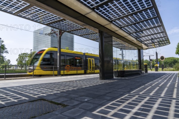 New bus and tram stops at Science Park Utrecht, Utrecht University, the stops have been redesigned, have LED lighting, video surveillance and a transparent solar roof, Netherlands