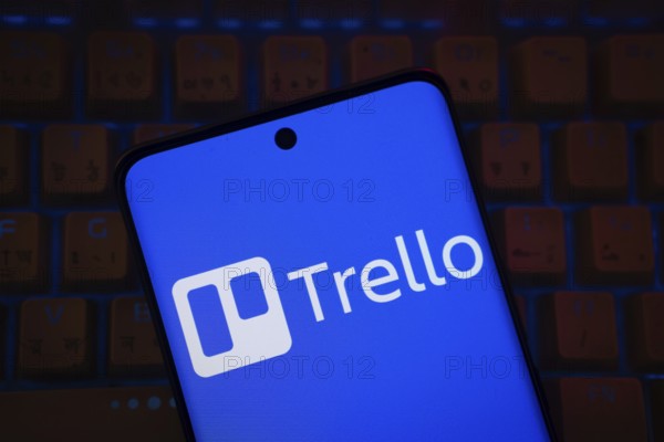 Dhaka, Bangladesh - 18 March 2025: The logo of the trello is displayed on a smartphone screen