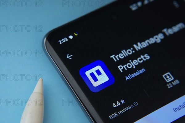 Dhaka, Bangladesh- 18 March 2025: The trello app from Google Playstore is displayed on a smartphone screen