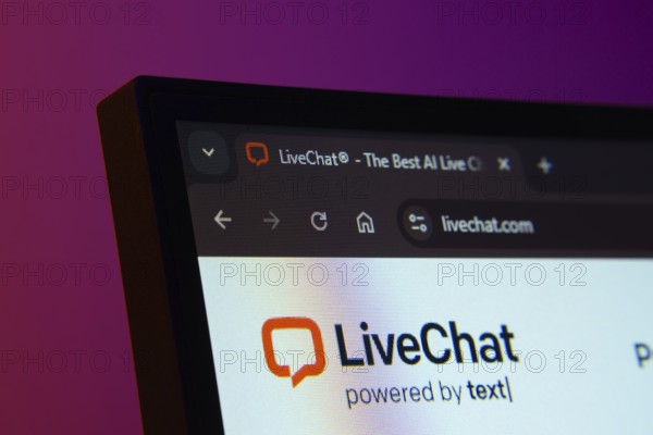 Dhaka, Bangladesh- 02 June 2025: Close-up of a computer screen displaying the LiveChat web interface in dark mode