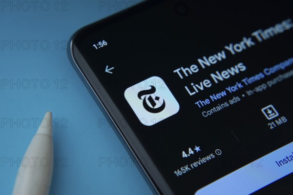 Dhaka, Bangladesh- 18 March 2025: The the new york times app from Google Playstore is displayed on a smartphone screen