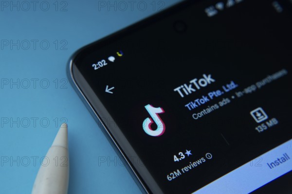 Dhaka, Bangladesh- 18 March 2025: The tiktok app from Google Playstore is displayed on a smartphone screen