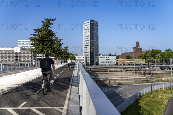 The Moreelsebrug, pedestrian and cycle bridge over the tracks of Utrecht Centraal, Central Station, Greened with trees, Netherlands