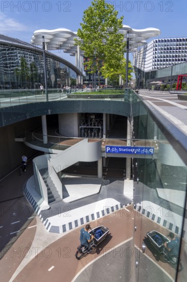 Entrance and exit to the central bicycle car park at Stationsplein, the largest bicycle car park in the world with over 13, 000 parking spaces on 3 floors, directly under the central station, Utrecht Centraal, Netherlands