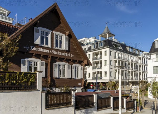 Old and new spa architecture on the main road to the beach promenade, Sellin, Rügen, Mecklenburg-Vorpommern, Germany