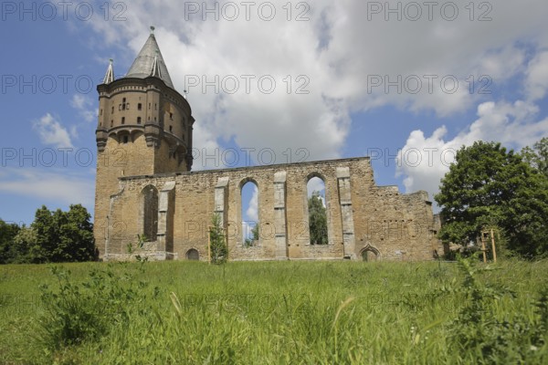Romanesque church ruins of St Sixti, tower, Merseburg, Saxony-Anhalt, Germany