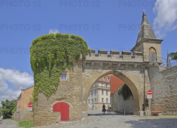 Historic Crooked Tor, city gate with archway, tower, city fortification, city wall, Merseburg, Saxony-Anhalt, Germany