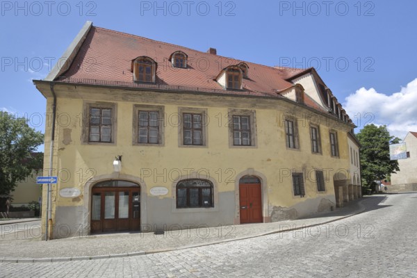 Historic building of the Domapotheke zum Rautenkranz, former pharmacy, Merseburg, Saxony-Anhalt, Germany
