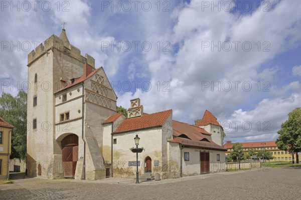 Historic Marientor, former town fortification, town wall, town gate, town tower, Saale, Naumburg, Saxony-Anhalt, Germany